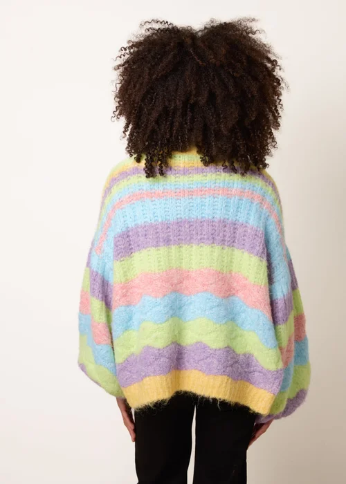 Blue Vanilla Multi Colourful Cardigan With Stripes - One Size Image 4