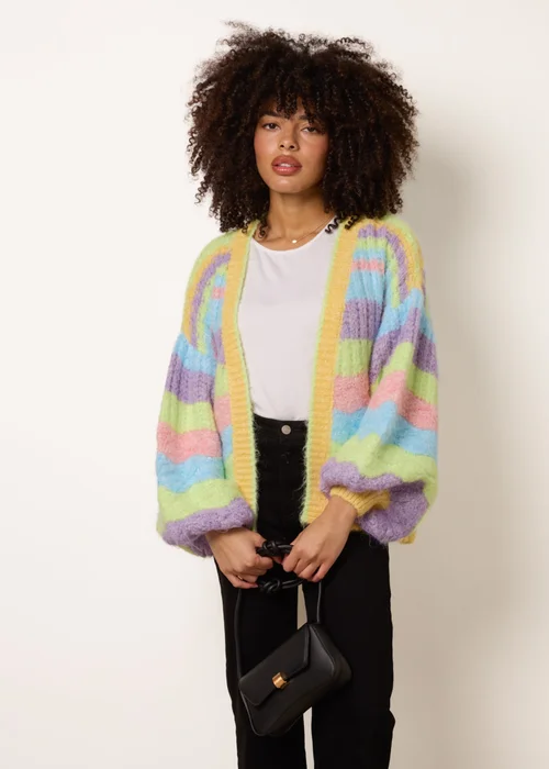 Blue Vanilla Multi Colourful Cardigan With Stripes - One Size Image 1