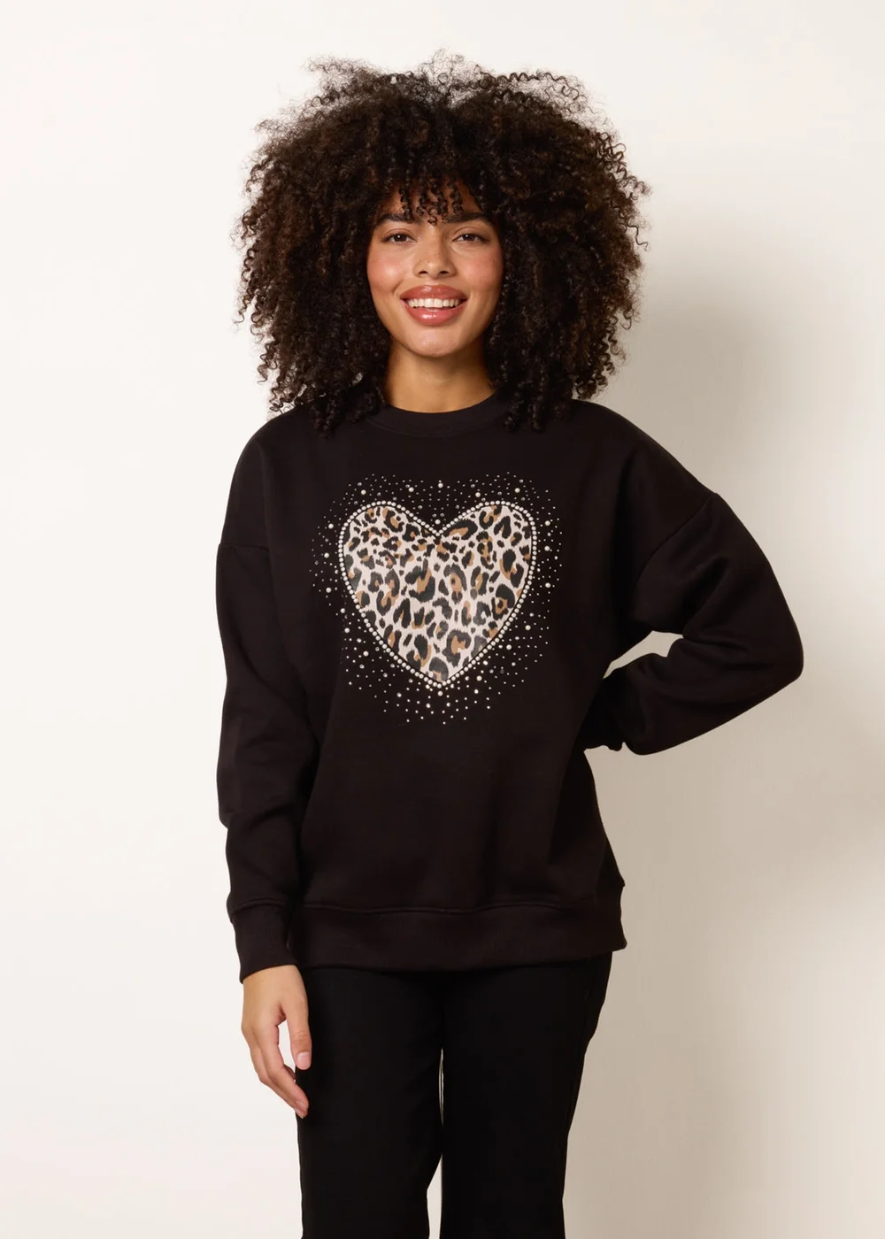 Blue Vanilla Black Love Heart Sweatshirt With Leopard Print - Small/Medium Image 1