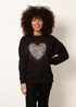 Blue Vanilla Black Love Heart Sweatshirt With Leopard Print - Small/Medium Image 1