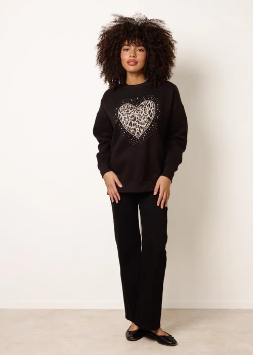 Blue Vanilla Black Love Heart Sweatshirt With Leopard Print - Small/Medium Image 2