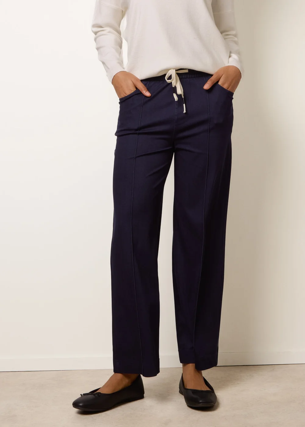 Blue Vanilla Navy Seam Detail Wide Leg Pants - Large Image 1