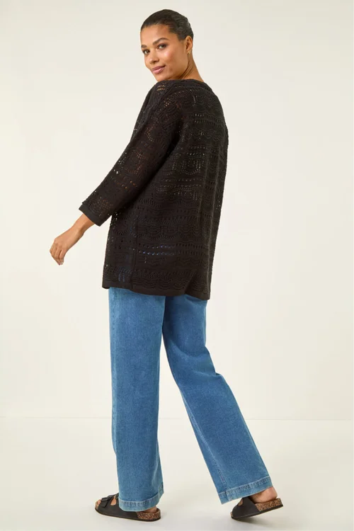 Roman Black 3/4 Sleeve Stitch Detail Cardigan - Size 18 Image 3