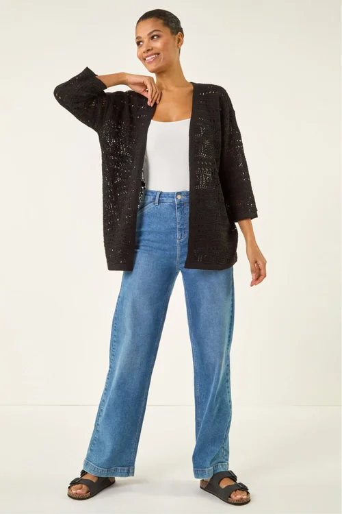 Roman Black 3/4 Sleeve Stitch Detail Cardigan - Size 18 Image 2