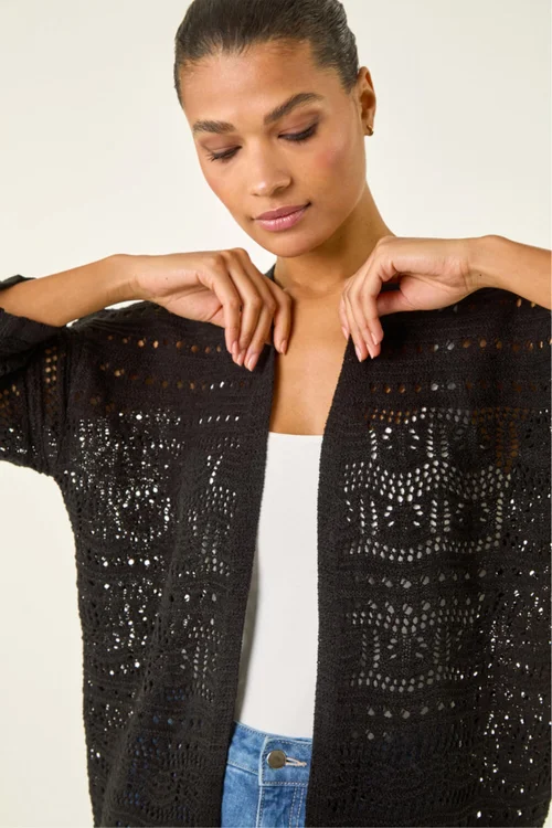 Roman Black 3/4 Sleeve Stitch Detail Cardigan - Size 18 Image 1