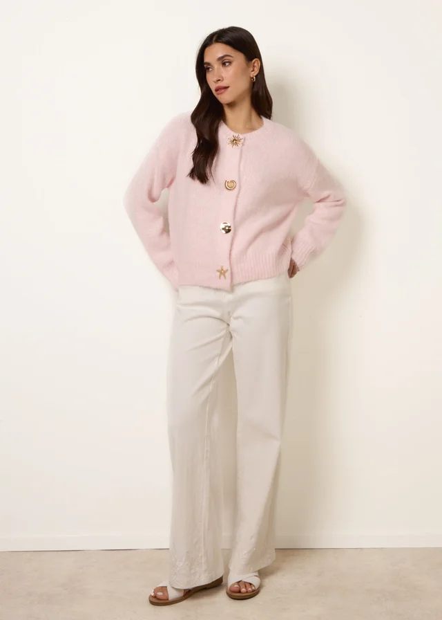 Blue Vanilla Pink Multi Gold Button Cardigan