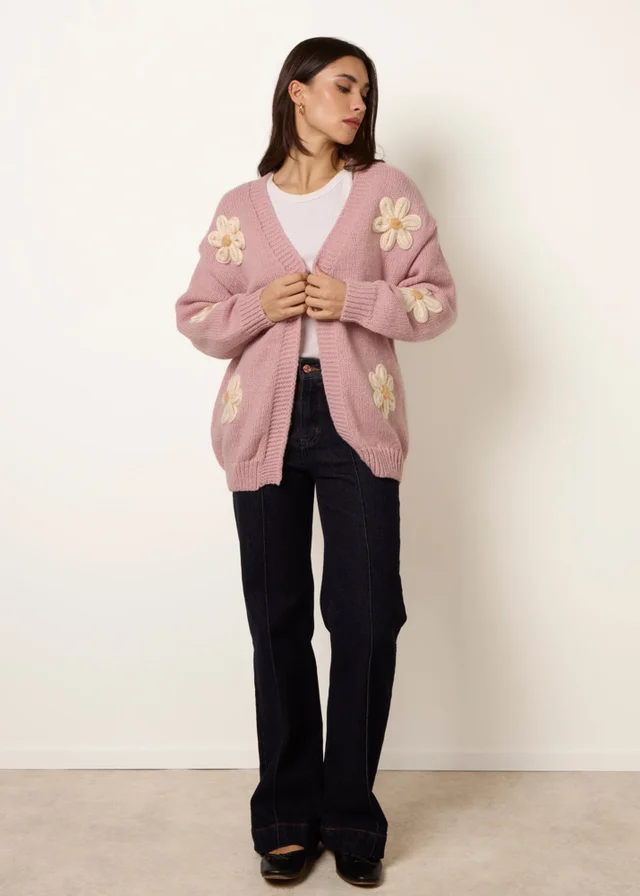 Blue Vanilla Pink Daisy Large Flower Cardigan