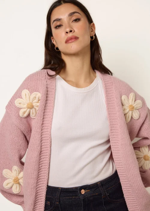 Blue Vanilla Pink Daisy Large Flower Cardigan - Small/Medium Image 3