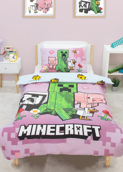 Minecraft Group Pink Duvet Cover - Single Image 1