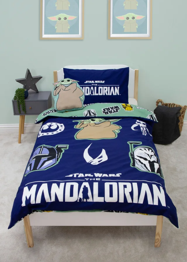 Star Wars Mandalorian Friend Blue Duvet Cover