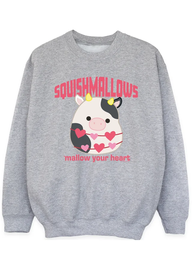 Ada & Ted Squishmallows Mallow Your Heart Girls Grey Graphic Sweatshirt (5-13 Years)