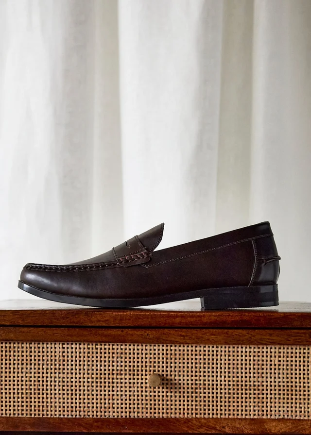 Linzi Tommaso Mens Dark Brown Faux Leather Penny Loafers