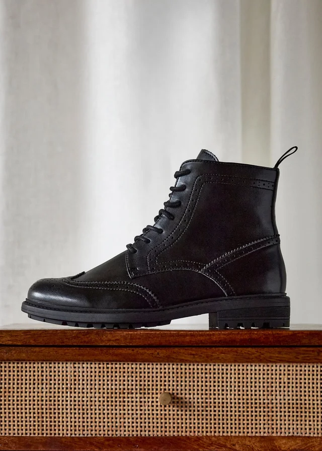 Linzi Leonardo Mens Black Faux Leather Brogue Boots