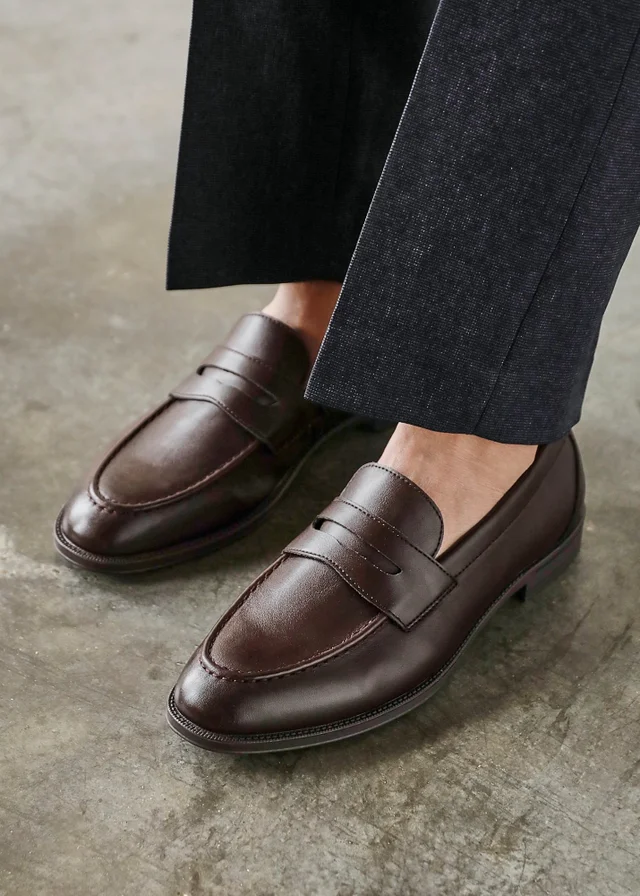 Linzi Aurelio Mens Dark Brown Faux Leather Penny Loafers