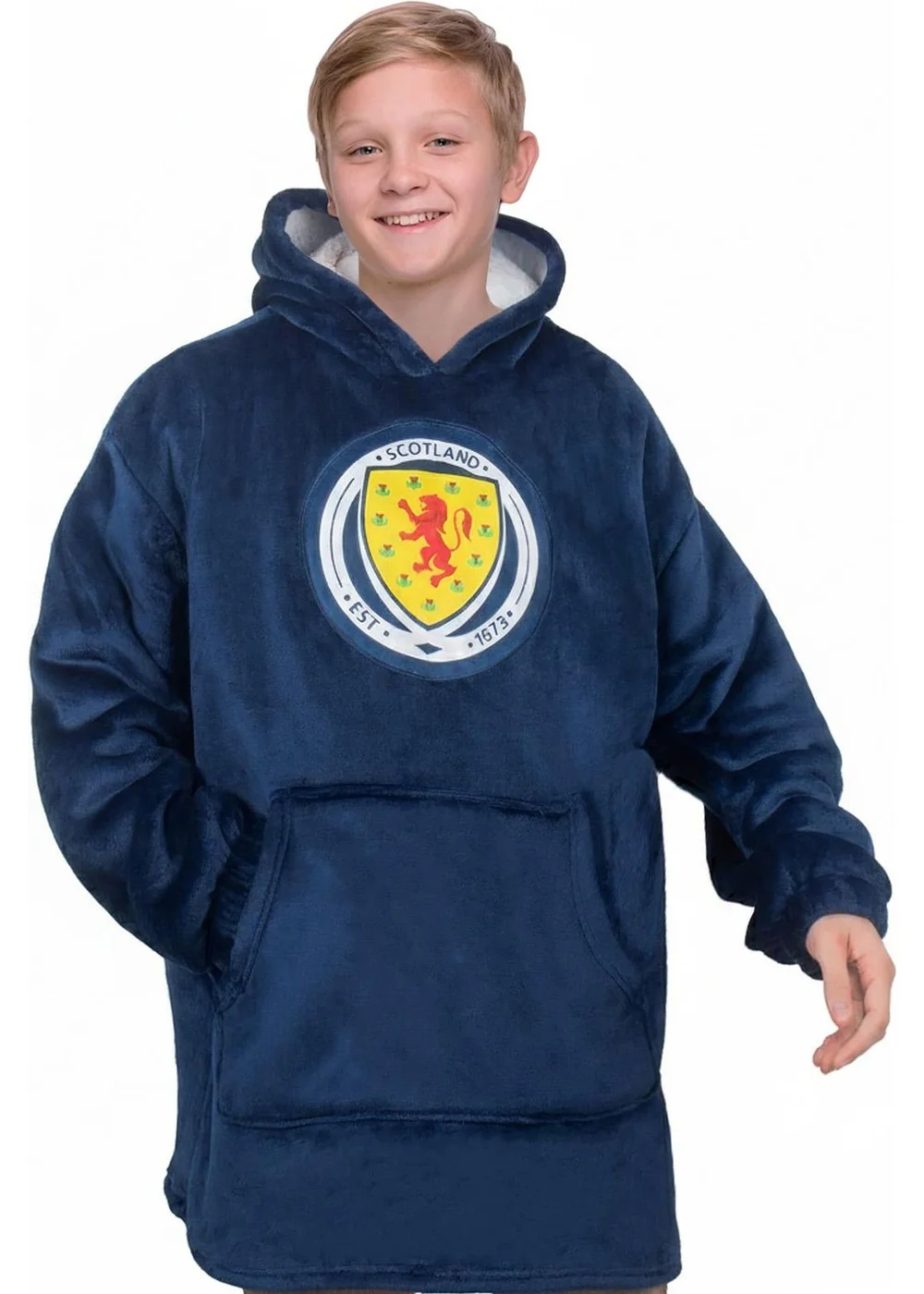 Scotland FA Kids Navy Scotland Kids Crest Oversized Blanket Hoodie (6-14yrs) - Age 6-7 Years Image 1