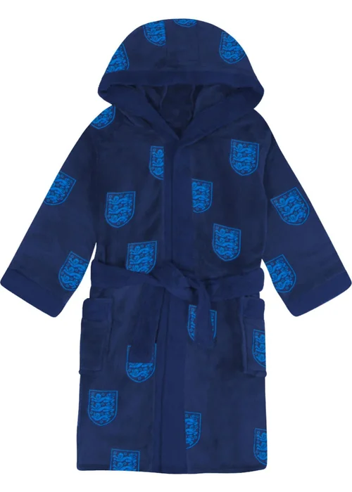 England Navy Crest Fleece All-Over Print Dressing Gown - Extra Large Image 2