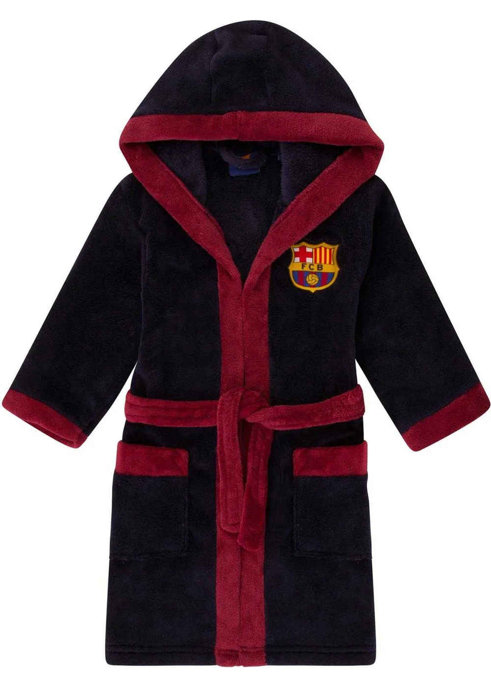 FC Barcelona Boys Navy Crest Fleece Dressing Gown (3-14yrs) - Age 5-6 Years Image 1