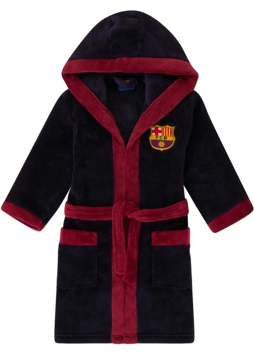 FC Barcelona Boys Navy Crest Fleece Dressing Gown (3-14yrs) - Age 5-6 Years Image 1