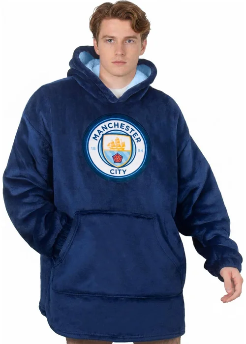 Manchester City FC Navy Crest Oversized Blanket Hoodie - Small/Medium Image 1