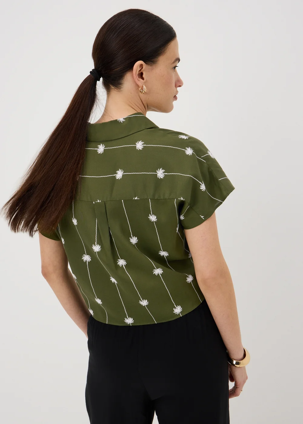 Khaki Palm Print Tie Front Co Ord Shirt - 20 Image 3