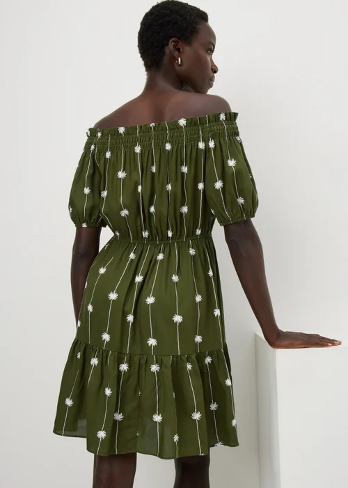 Khaki Palm Print Bardot Mini Dress - 22 Image 2