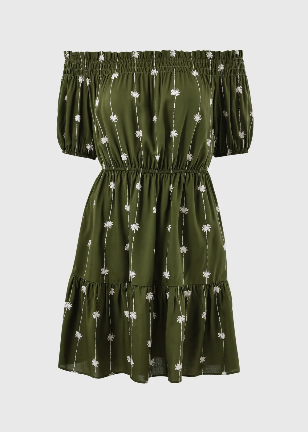 Khaki Palm Print Bardot Mini Dress - 22 Image 4