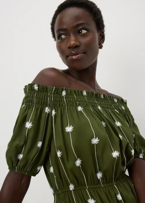 Khaki Palm Print Bardot Mini Dress - 22 Image 3