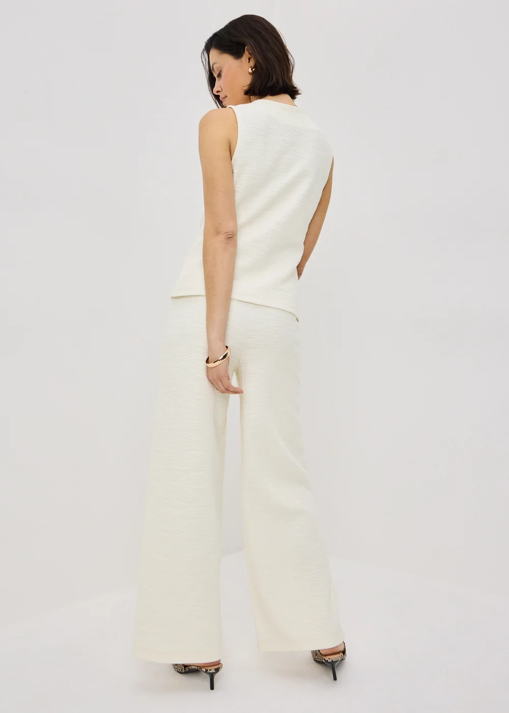 Stone Boucle Wide Leg Co Ord Trousers - 10/L31 Image 2