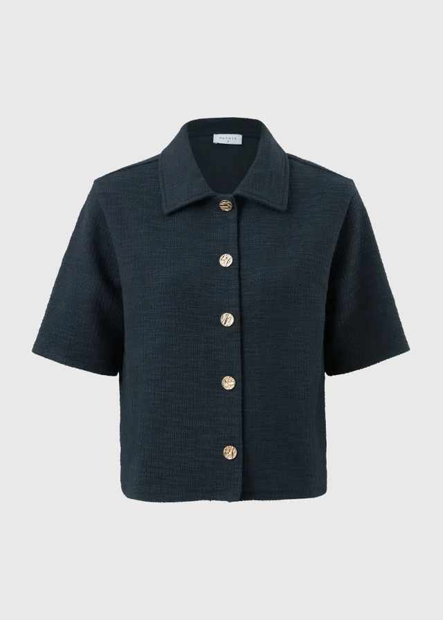 Navy Boucle Collared Co Ord Cardigan