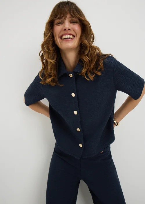Navy Boucle Collared Co Ord Cardigan - 8 Image 1