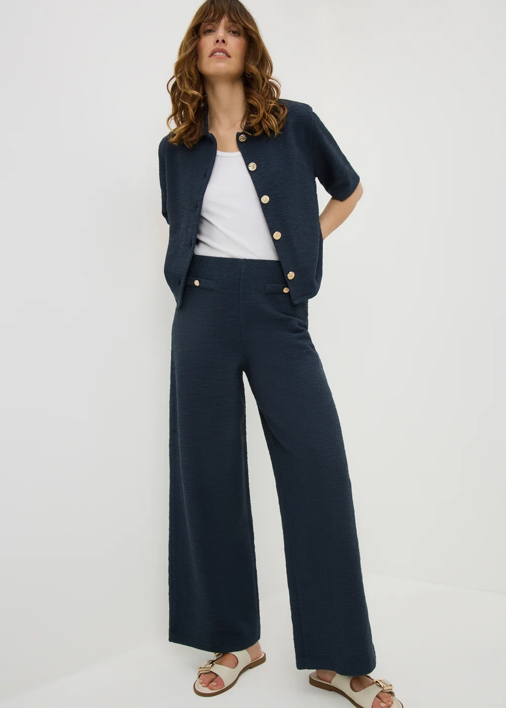 Navy Boucle Collared Co Ord Cardigan - 8 Image 2