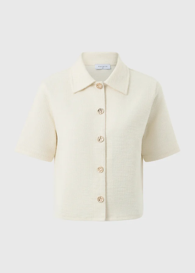 Stone Boucle Collared Co Ord Cardigan