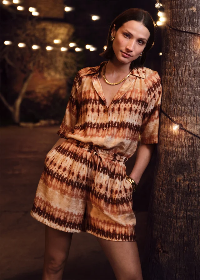 Brown Tie Dye Co Ord Shirt