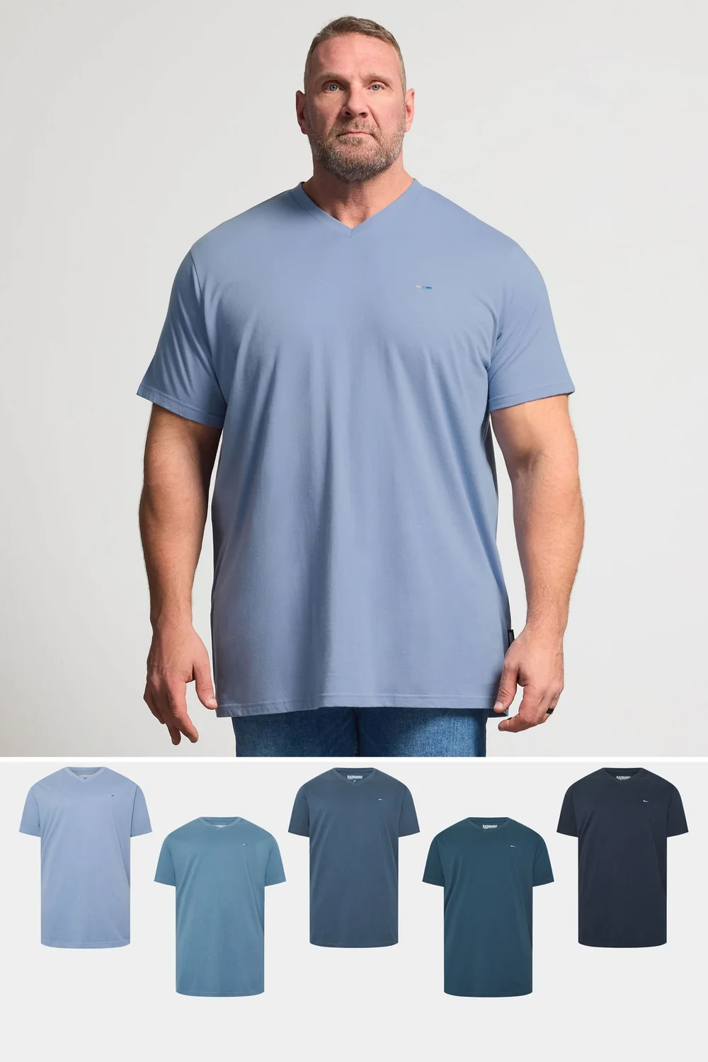 BadRhino Navy Blue 5 Pack Extra Long V-Neck T-Shirts - 7/8 XL Image 1