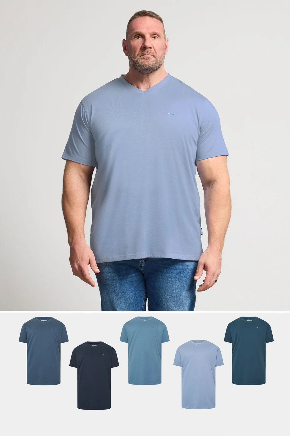 BadRhino Navy Blue 5 Pack V-Neck T-Shirts - 5-6XL Image 1
