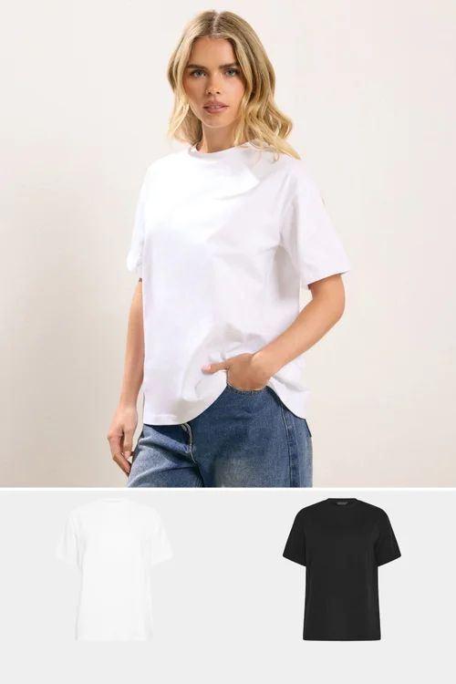 PixieGirl Petite 2 Pack Black & White Oversized T-Shirts - Size 14 Image 1