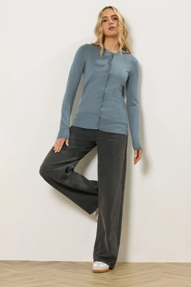Long Tall Sally Dusty Blue Crew Neck Button Cardigan