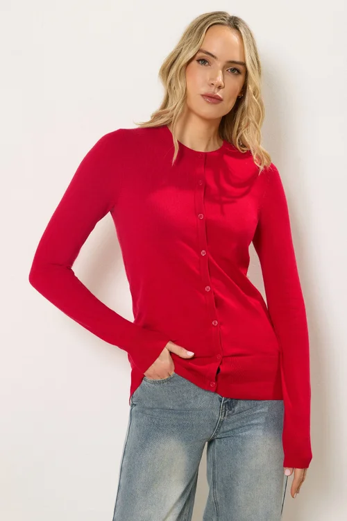 Long Tall Sally Ruby Red Crew Neck Button Cardigan - Size 22-24 Image 1
