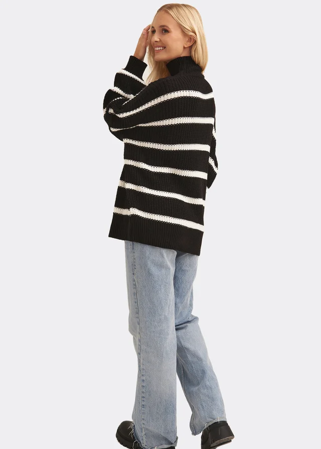 Gini London Black Chunky Knit High Neck Jumper