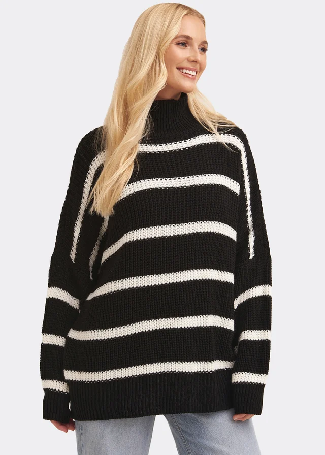 Gini London Black Chunky Knit High Neck Jumper