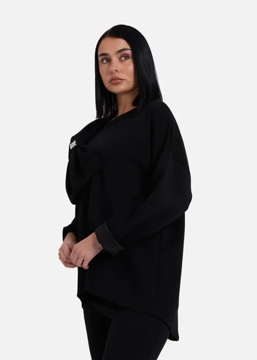 Gini London Black Side Contrast Bow Oversized Jumper Top - L/XL Image 4