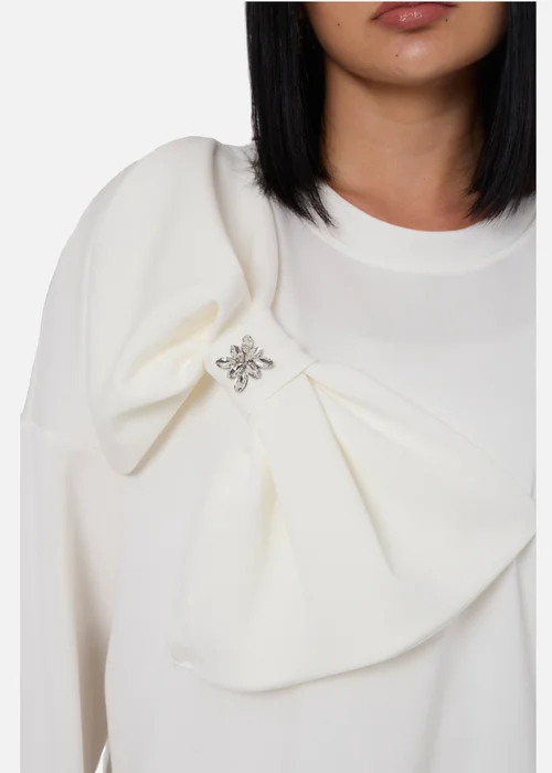 Gini London Cream Side Contrast Bow Oversized Jumper Top - S/M Image 3