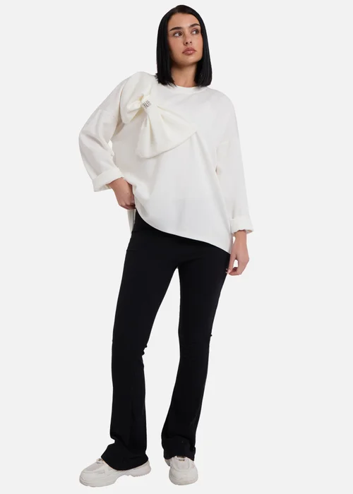 Gini London Cream Side Contrast Bow Oversized Jumper Top - S/M Image 1