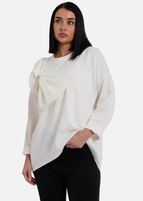 Gini London Cream Side Contrast Bow Oversized Jumper Top - S/M Image 4