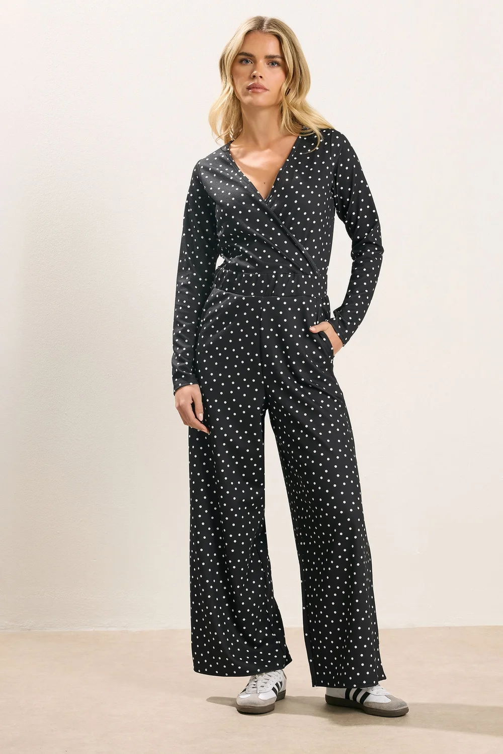 PixieGirl Petite Black Spot Wide Leg Jumpsuit - Size 16 Image 2