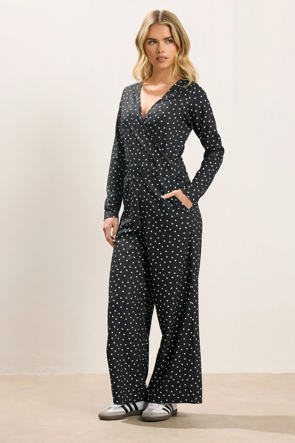 PixieGirl Petite Black Spot Wide Leg Jumpsuit - Size 16 Image 1