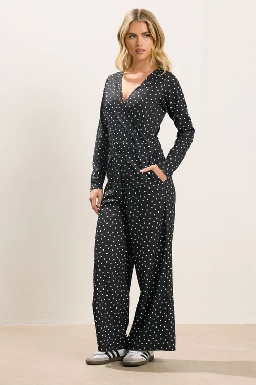 PixieGirl Petite Black Spot Wide Leg Jumpsuit - Size 16 Image 1