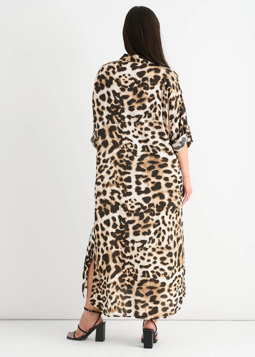 Gini London Brown Animal Printed Button Through Midaxi Shirt Dress - L/XL Image 2