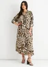 Gini London Brown Animal Printed Button Through Midaxi Shirt Dress - L/XL Image 1