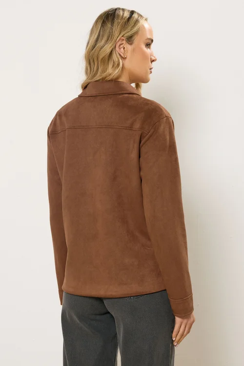 Long Tall Sally Natural Brown Faux Suede Trucker Jacket - Size 18 Image 3